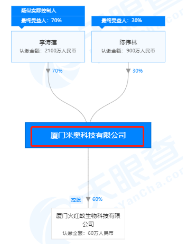 厦门米奥科技有限公司股权穿透图(来源：天眼查) 